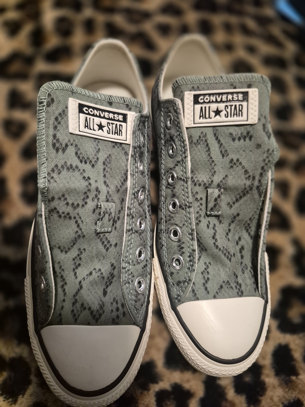 Converse All Star Women's Slip-On Sneakers in Olive Snake Print